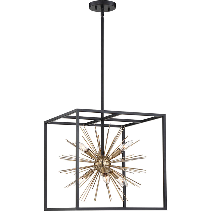 SATCO/NUVO Spirefly 6-Light Pendant Fixture Matte Black And Burnished Brass Finish (60-6730)
