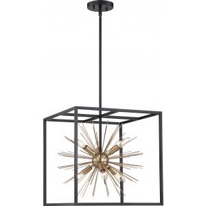 SATCO/NUVO Spirefly 6-Light Pendant Fixture Matte Black And Burnished Brass Finish (60-6730)