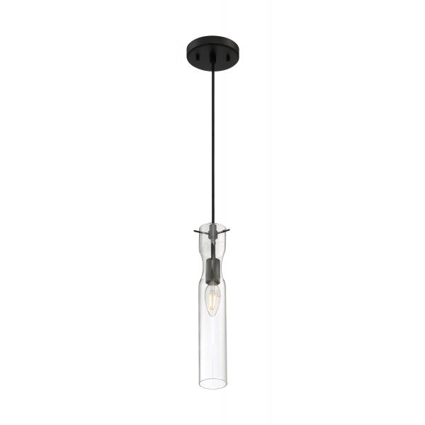 SATCO/NUVO Spyglass 1-Light Mini Pendant Fixture Black Finish With Clear Glass (60-6876)