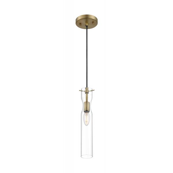 SATCO/NUVO Spyglass 1-Light Mini Pendant Fixture Vintage Brass Finish With Clear Glass (60-6856)