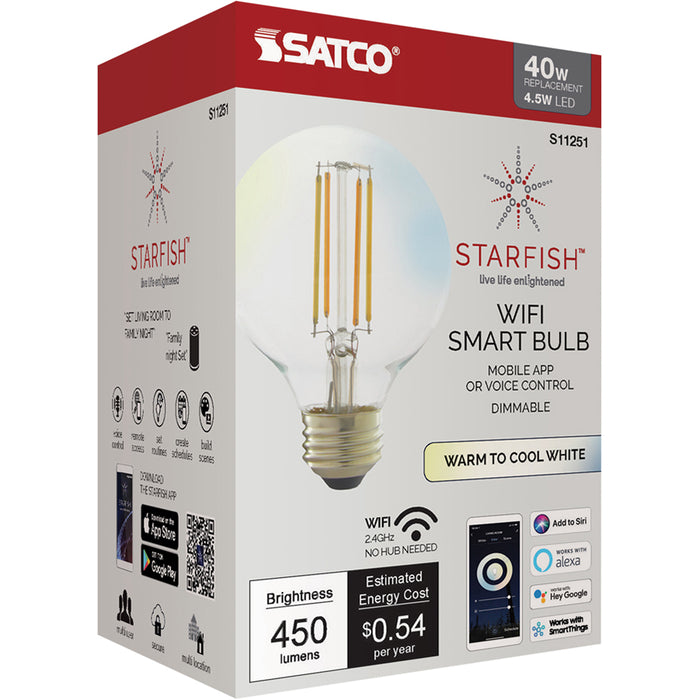 SATCO/NUVO Starfish 4.5W G25 LED Tunable White Clear Starfish IOT 120V 450Lm (S11251)