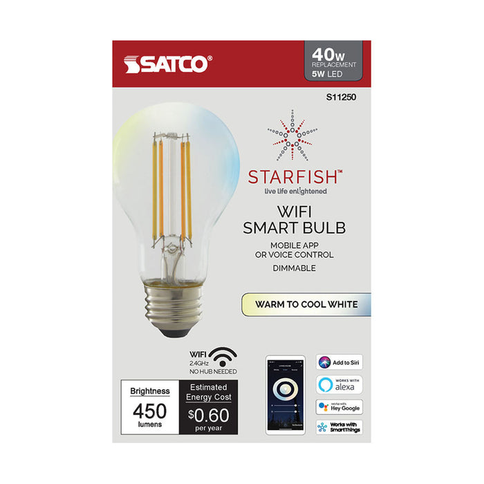 SATCO/NUVO Starfish 5W A19 LED Tunable White Clear Starfish IOT 120V 450Lm (S11250)