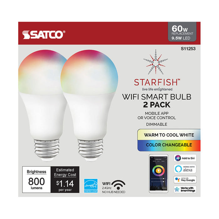SATCO/NUVO Starfish 9.5W A19 LED RGB And Tunable White Starfish IOT 120V 800Lm 2-Pack (S11253)