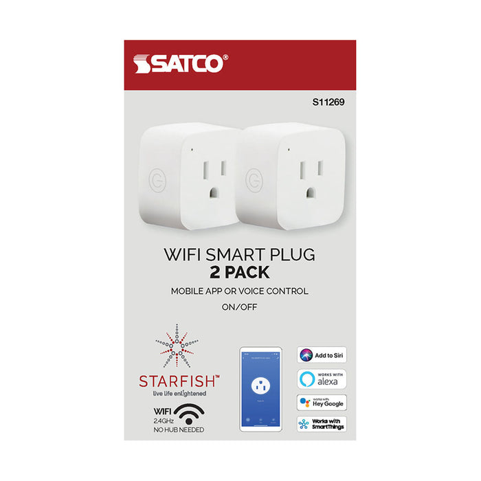 SATCO/NUVO Starfish Wi-Fi Smart Plug 120V Outlet 10 Amp Mini Square 2-Pack (S11269)