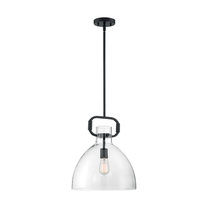 SATCO/NUVO Teresa 1-Light Bell Pendant Fixture Matte Black Finish With Clear Glass (60-7152)