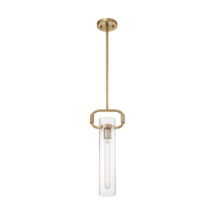 SATCO/NUVO Teresa 1-Light Cylinder Pendant Fixture Burnished Brass Finish With Clear Glass (60-7143)