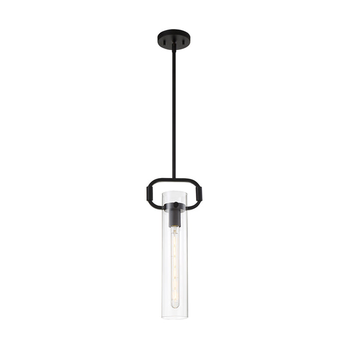 SATCO/NUVO Teresa 1-Light Cylinder Pendant Fixture Matte Black Finish With Clear Glass (60-7153)