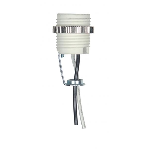 SATCO/NUVO Threaded Porcelain Candelabra Socket 2 Inch Height 7/8 Inch Diameter 18 Inch 1015 B/W Leads 105C With Chrome Metal Ring 75W 125V (80-2543)