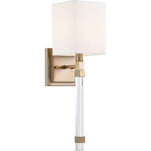 SATCO/NUVO Tompson 1-Light Wall Sconce Burnished Brass Finish With White Linen Shade (60-6681)