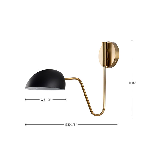 SATCO/NUVO Trilby 1-Light Wall Sconce Matte Black With Burnished Brass (60-7391)