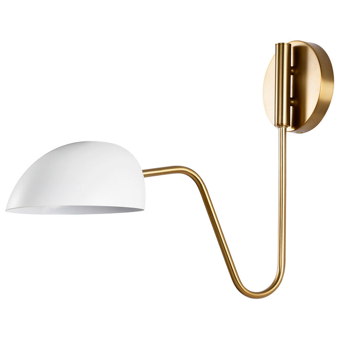 SATCO/NUVO Trilby 1-Light Wall Sconce Matte White With Burnished Brass (60-7392)