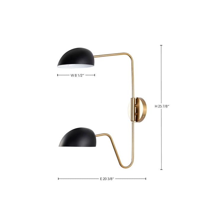 SATCO/NUVO Trilby 2-Light Wall Sconce Matte Black With Burnished Brass (60-7393)