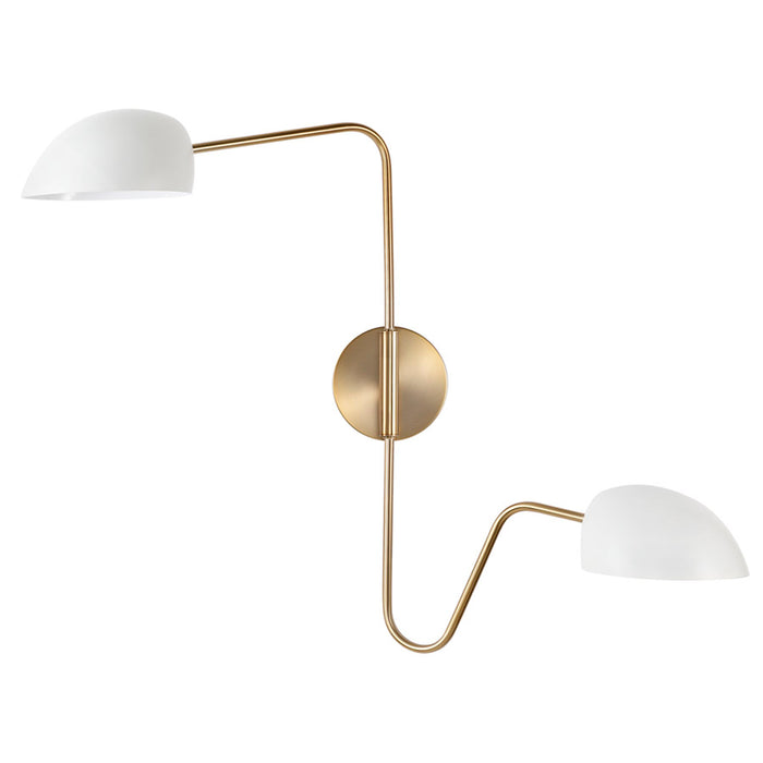 SATCO/NUVO Trilby 2-Light Wall Sconce Matte White With Burnished Brass (60-7394)