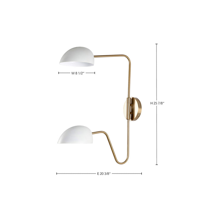SATCO/NUVO Trilby 2-Light Wall Sconce Matte White With Burnished Brass (60-7394)