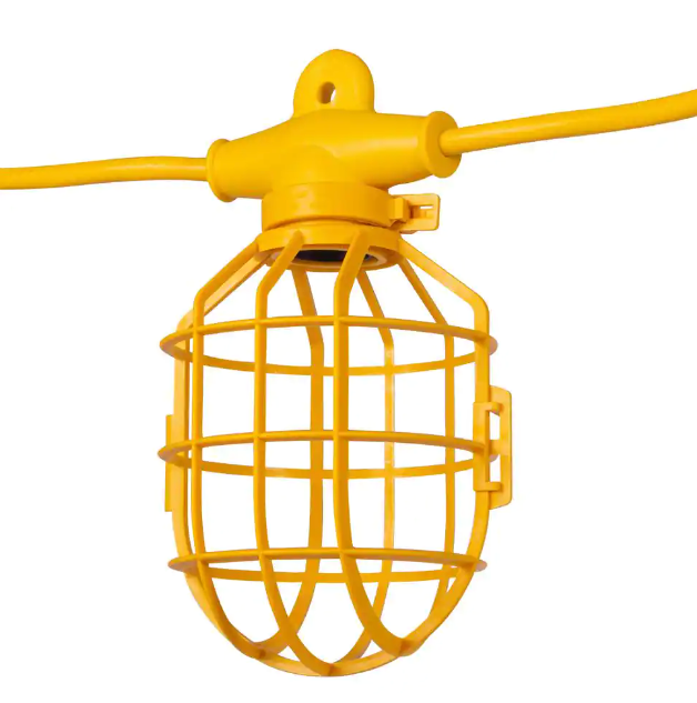 Bergen 14/3 SJTW 50 Foot Temporary Light Stringer 15A Plug And Connector Plastic Cages (GL50143MPC)