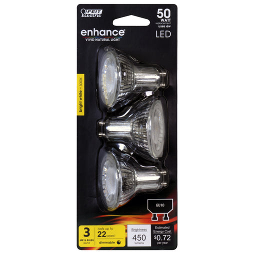 Feit Electric 6W Bright White 3000K MR16 GU10 Base Dimmable LED Enhance Mini Reflector Bulb 3-Pack (BPMR16GU10500930CA/3)