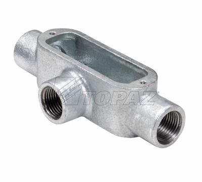 Southwire TOPAZ 1-1/2 Inch Rigid Conduit Body Threaded T Type Malleable Iron Hot Dip Galvanized (T5MHDG)