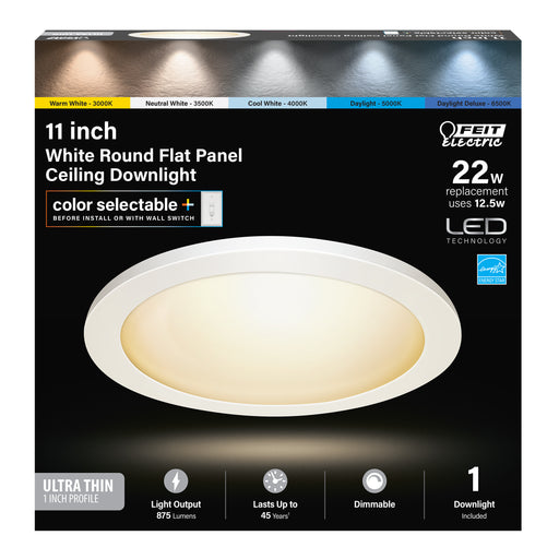 Feit Electric 11 Inch 12.5W [22W Equivalent] CCT Selectable 3000K/3500K/4000K/5000K/6500K White Round Flat Panel Ceiling Downlight (74210/6WY)