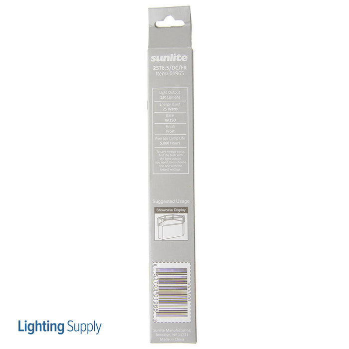 Sunlite 25T6.5/FR/DC Incandescent 3200K 120V 25W 170Lm Tubular T6.5 Double Contact Bayonet BA15D Dimmable (01965-SU)