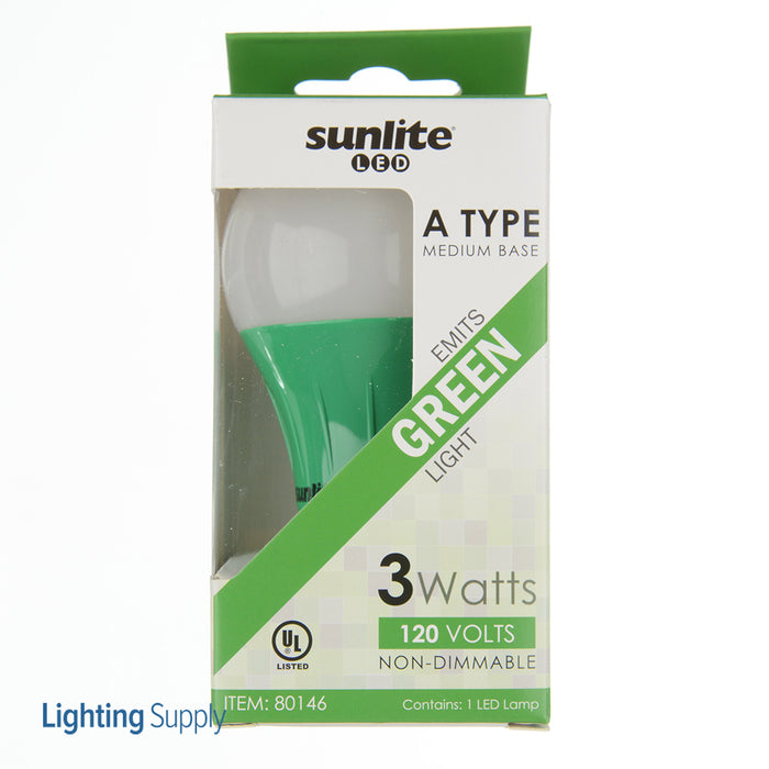 Sunlite A19/3W/G/LED Green LED 120V 3W 130Lm A19 Medium E26 Non-Dimmable (80146-SU)