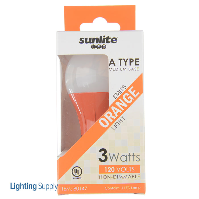 Sunlite A19/3W/O/LED Orange LED 120V 3W 65Lm A19 Medium E26 Non-Dimmable (80147-SU)