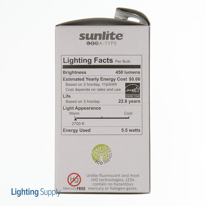 Sunlite A19/LED/5.5W/E/D/27K LED A19 Light Bulbs 5.5W 40W Equivalent 450Lm Dimmable Medium Base UL Listed 2700K Warm White 1 Pack (88347-SU)