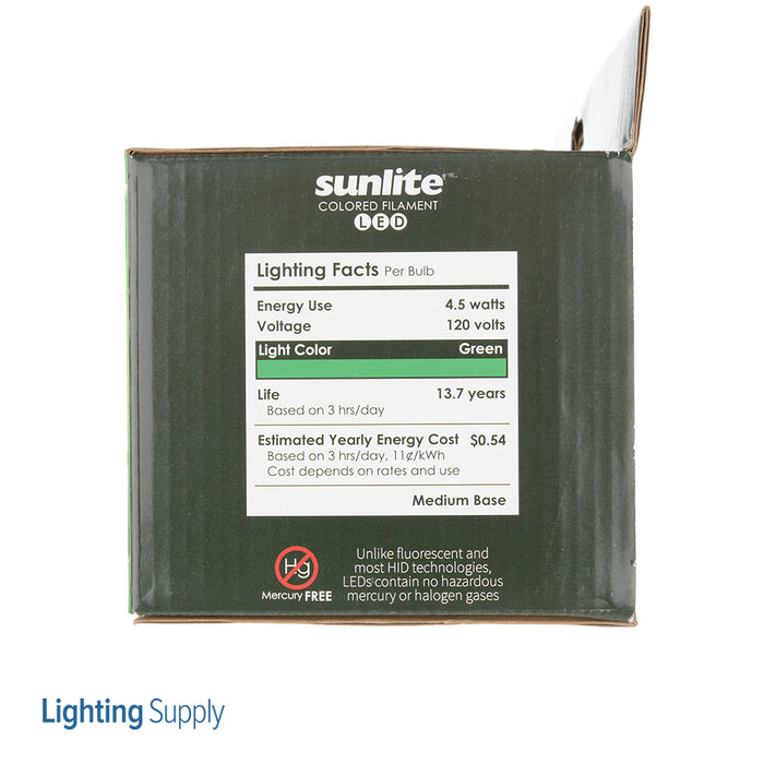 Sunlite A19/LED/FS/4.5W/TG LED Filament A19 Standard 4.5-Watt 60W Equivalent Colored Transparent Dimmable Light Bulb Green 6 Pack (40941-SU)