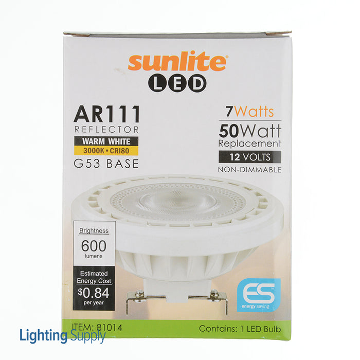 Sunlite AR111/LED/7W/30K/SP/12D LED 3000K 12V 7W 600Lm AR AR111 Screw Terminal G53 Non-Dimmable (81014-SU)