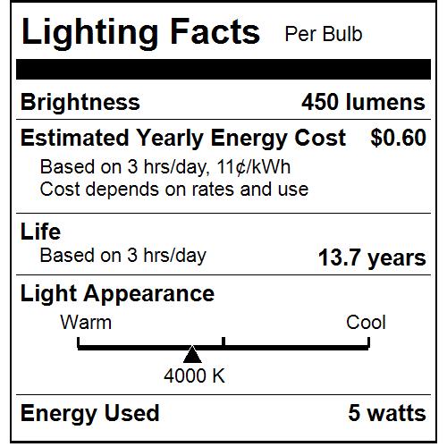 Sunlite CFC/LED/FS/5W/E12/D/CL/40K LED Filament Chandelier Light Bulb With Flame Tip 5W 60W Equivalent Candelabra Base E12 Clear Dimmable 4000K 1 Pack (81107-SU)