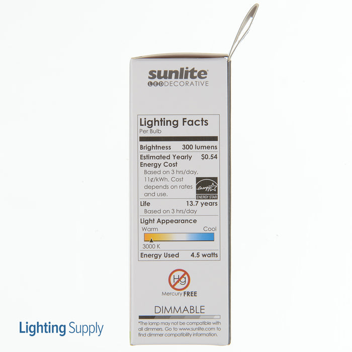 Sunlite CTF/LED/4.5W/30K 5W LED B11 Bulb 300Lm Warm White 3000K Candelabra E12 Base (80778-SU)