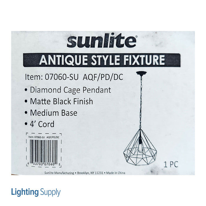 Sunlite Diamond Pendant Fixture 120V Non-Dimmable Matte Black Finish (07060-SU)