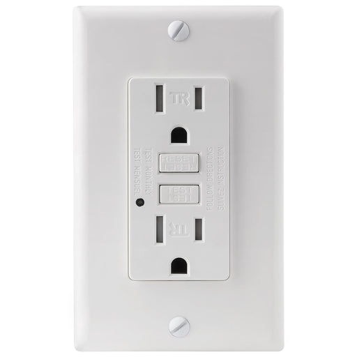 Sunlite E542 GFCI Duplex Outlet 15 Amp 120VAC 2 Pole/3 Wire Tamper-Resistant With Wall Mount Plate ETL Listed White 1 Pack (55410-SU)