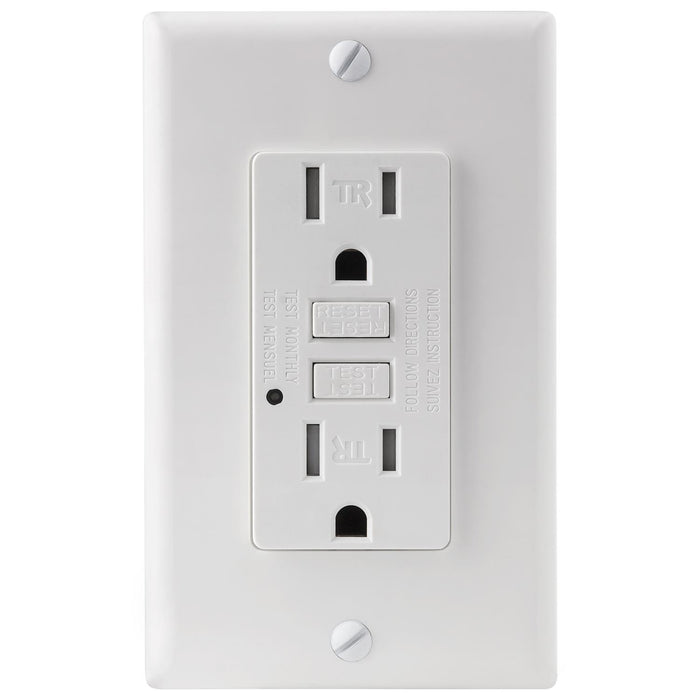 Sunlite E542 GFCI Duplex Outlet 15 Amp 120VAC 2 Pole/3 Wire Tamper-Resistant With Wall Mount Plate ETL Listed White 1 Pack (55410-SU)