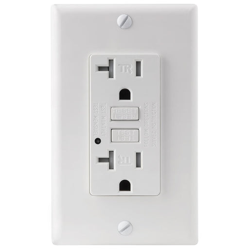 Sunlite E545 GFCI Duplex Outlet 20 Amp 120VAC 2 Pole/3 Wire Tamper-Resistant With Wall Mount Plate ETL Listed White 1 Pack (55415-SU)