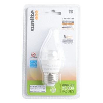 Sunlite EFC/LED/5W/E26/CL/DIM/ES/27K LED 2700K 120V 4.5W 300Lm Chandelier Flame Tip Medium E26 Dimmable (80479-SU)