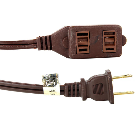 Sunlite EX12/BR 12 Foot Household Extension Cord Three 2-Prong Polarized Sockets Tamper Guards UL Listed Brown (04115-SU)