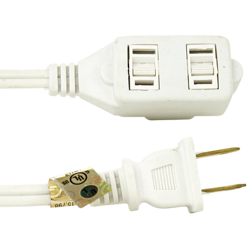 Sunlite EX9/WM 9 Foot Household Extension Cord Three 2-Prong Polarized Sockets Tamper Guards UL Listed White (04110-SU)
