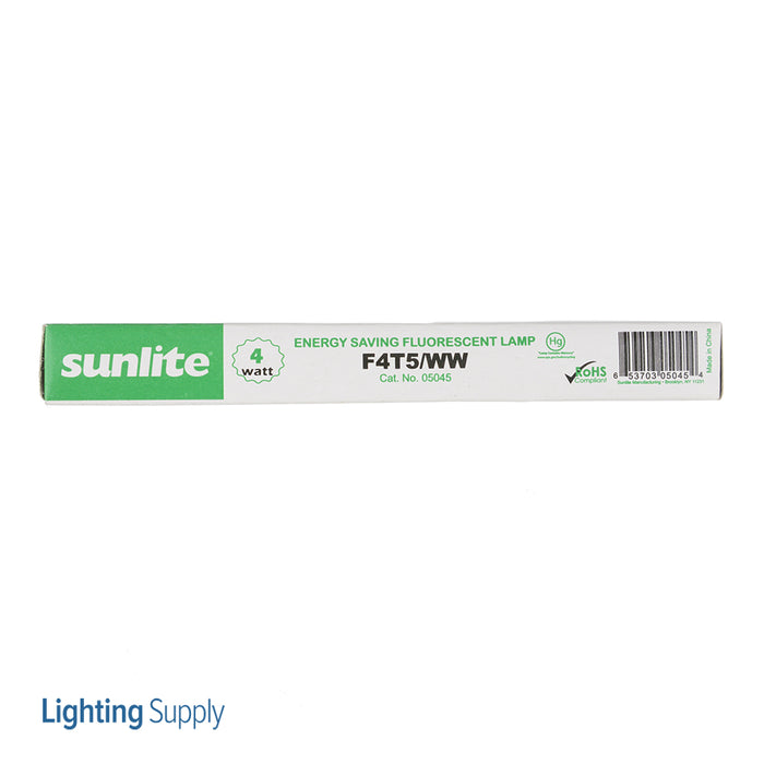 Sunlite F4T5/WW Fluorescent 2700K 4W 140Lm Tubular T5 Mini Bi-Pin G5 Non-Dimmable (05045-SU)