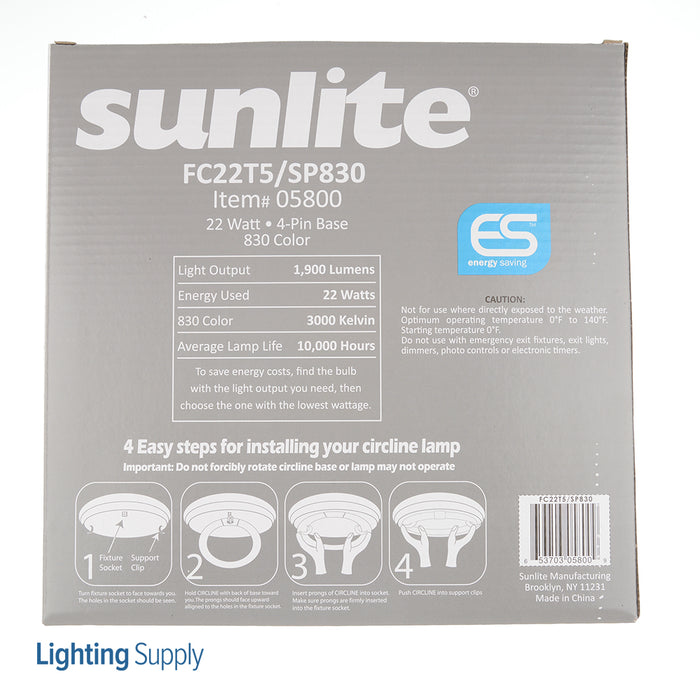 Sunlite FC22T5/SP830 Fluorescent 3000K 22W 1900Lm T5 2GX13 (4 PIN) Non-Dimmable (05800-SU)