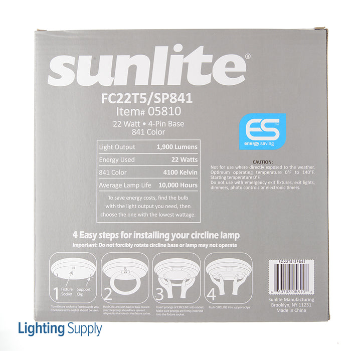 Sunlite FC22T5/SP841 Fluorescent 4100K 22W 1900Lm T5 2GX13 (4 PIN) Non-Dimmable (05810-SU)