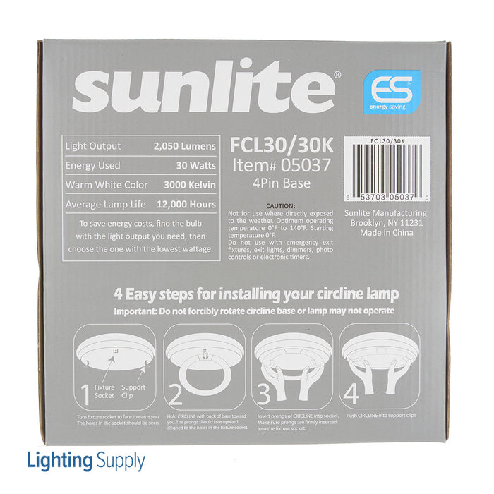 Sunlite FCL30/30K Fluorescent 2700K 30W 2050Lm T9 Circline G10Q (4 PIN) Non-Dimmable (05037-SU)