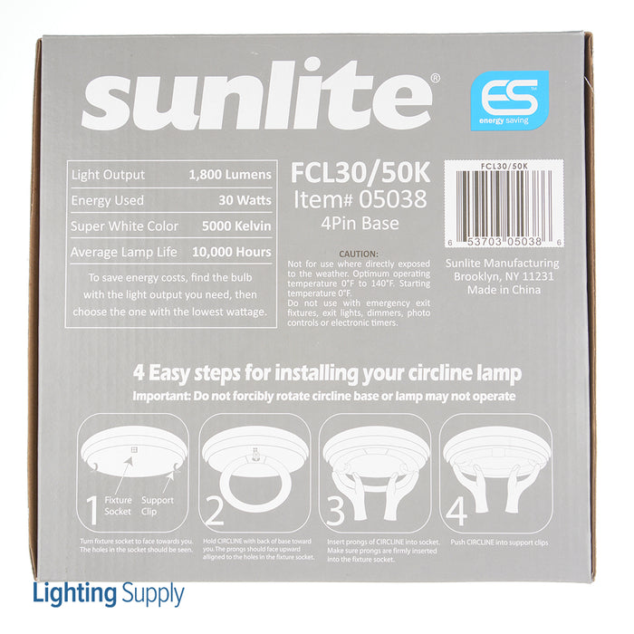 Sunlite FCL30/50K Fluorescent 5000K 30W 1800Lm T9 Circline G10Q (4 PIN) Non-Dimmable (05038-SU)