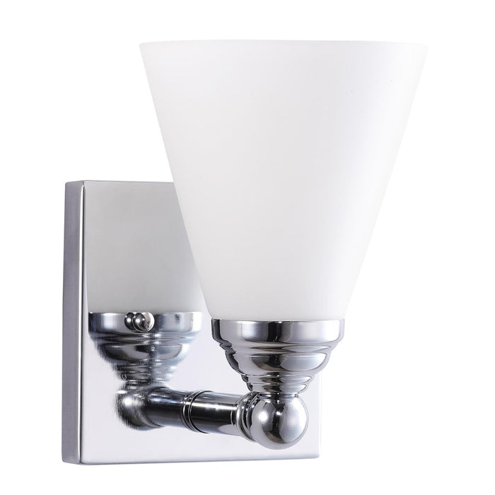 Sunlite FIX/VF/1LT/E26/BN/FR Cone Shade Vanity Light Fixture Wall Mount Medium E26 Socket Standard A19 Bulb Required 60W Maximum Frosted Glass Shade Brushed Nickel Base 1-Light (81316-SU)