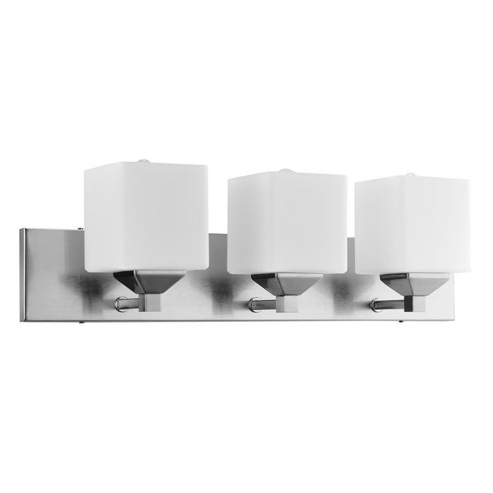 Sunlite FIX/VF/3LT/E26/BN/FR Contemporary Square Shade Vanity Fixture 6 Inch Wall Mount Frosted Glass Shade Brushed Nickel Base 3-Lights (81324-SU)