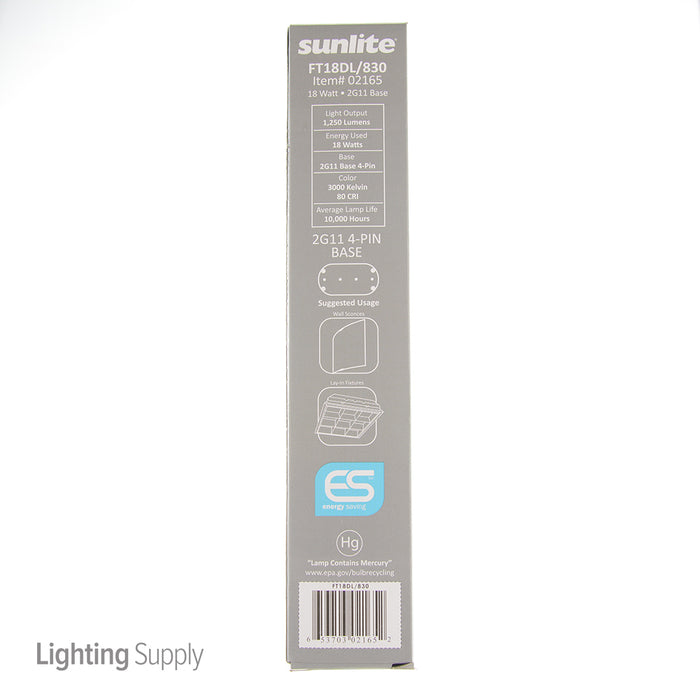 Sunlite FT18DL/830 Compact Fluorescent 3000K 18W 1200Lm FT 4-Pin 2G11 Plug-In Non-Dimmable (02165-SU)