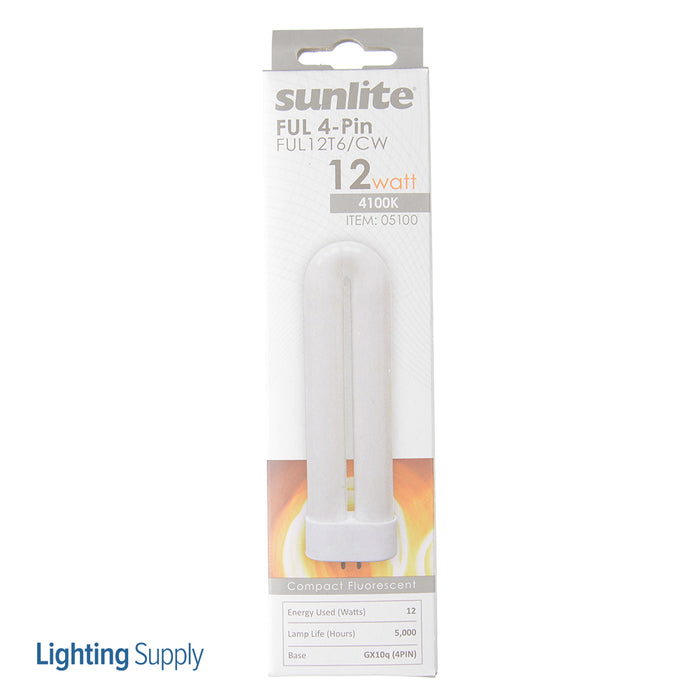 Sunlite FUL12T6/CW Compact Fluorescent 4100K 120V 12W 505Lm FUL 4-Pin (GX10Q) Plug-In Non-Dimmable (05100-SU)