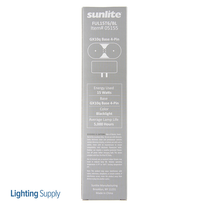 Sunlite FUL15T6/BL Black Light Compact Fluorescent 120V 15W FUL 4-Pin (GX10Q) Plug-In Non-Dimmable (05155-SU)