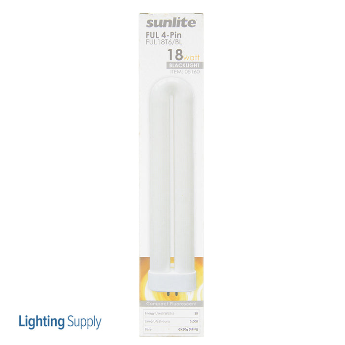Sunlite FUL18T6/BL Black Light Compact Fluorescent 120V 18W FUL 4-Pin (GX10Q) Plug-In Non-Dimmable (05160-SU)
