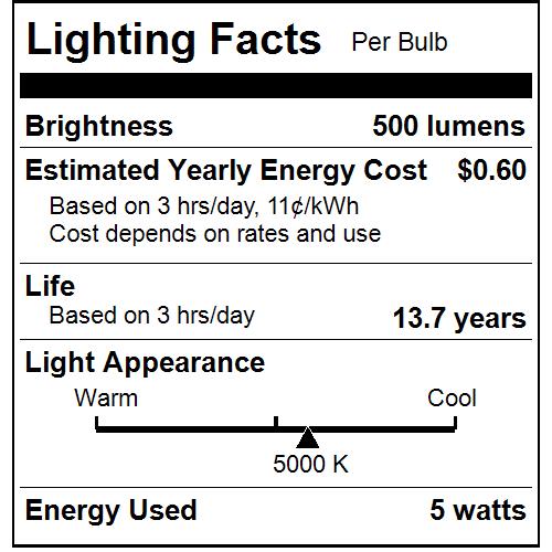 Sunlite G16.5/LED/FS/5W/E12/CL/50K LED G16.5 Filament Style Globe Light Bulb 5W 60W Equivalent 500Lm Dimmable Candelabra Base E12 UL Listed 5000K Super White 1 Pack (80789-SU)