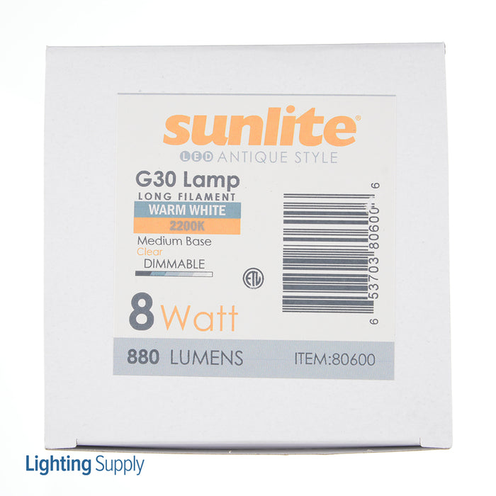 Sunlite G30/LED/AQ/8W/CL/22K/LONG LED 2200K 120V 8W 880Lm Globe G30 Medium E26 Dimmable (80600-SU)